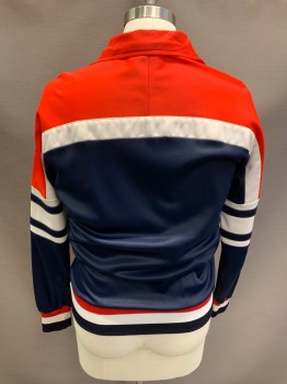 FILA, Navy Blue, Red, White, Polyester, Triacetate, Color Blocking, Stripes, Zip Front, 2 Pockets, Elastic Waistband And Cuffs, Logo Patch