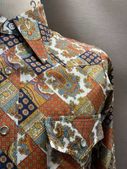 LEE, Faded Red, Gold, Multi-color, Polyester, Paisley/Swirls, Geometric, C.A., Snap Front, L/S, 2 Pckts,