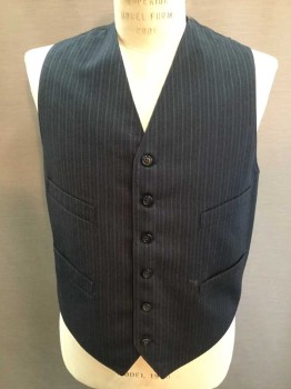 MTO, Navy Blue, Gray, Wool, Cotton, Stripes - Pin, 6 Buttons, 4 Pockets, Black Cotton Back,