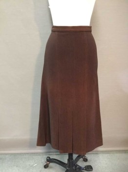 M.T.O., Chocolate Brown, Polyester, Solid, Textured Vertical Stripes, Hem Below Knee, Back Hidden Zipper, Slight Aline, Box Pleats Lower Front and Back, Double,