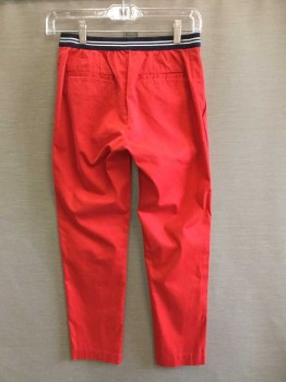 UNIQLO, Red, Navy Blue, White, Cotton, Spandex, Solid, Stripes, Girls Red Pants with Navy & White Stripe Elastic Back Waistband
