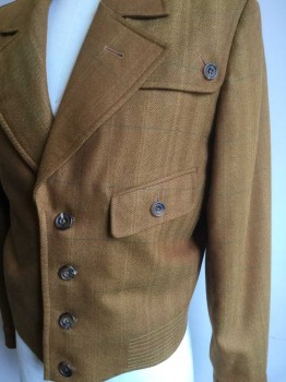 MTO, Goldenrod Yellow, Burnt Orange, Green, Wool, Plaid-  Windowpane, Herringbone, Made To Order, Single Breasted, Wide Lapels, 1 Angled Pocket, 2 Gun Patches at Shoulder or Storm Flaps, Sporty Top Stitching at Waist, Italian Style, Multiples