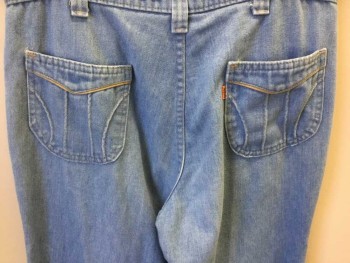 LEVI'S, Lt Blue, Khaki Brown, Cotton, Solid, Flat Front, 4 Pockets, Zip Front,  Belt Loops, Piped Pockets Front and Back,