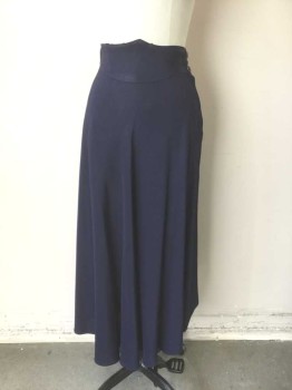 N/L, Navy Blue, Silk, Solid, Faille, 3" Wide Curved Waistband with Pointed Center, 2 Button and Zipper Closure at Side, Bias Cut, A-Line, Hem Mid-calf,