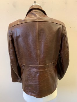 N/L MTO, Brown, Leather, Solid, Zip Front, Collar Attached, Yoke at Shoulders with Vertical Seams, 4 Pockets, Belt Panel at Back Waist, Lightly Aged Throughout, Made To Order