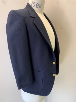 TFW, Navy Blue, Polyester, Solid, 2 Buttons,  Notched Lapel, 3 Pockets,