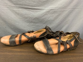 GAMBA, Brown, Beige, Leather, Novelty Pattern, Made To Order, Bare Feet in Brown Sandals. Lace Up the Leg. Painted Feet. Faux Feet, Multiples, Some are Better Painted Than Others