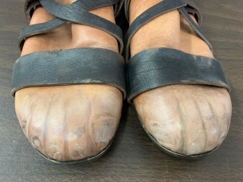 GAMBA, Brown, Beige, Leather, Novelty Pattern, Made To Order, Bare Feet in Brown Sandals. Lace Up the Leg. Painted Feet. Faux Feet, Multiples, Some are Better Painted Than Others