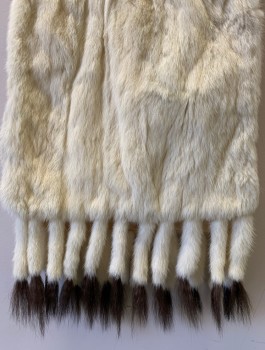 N/L, Cream, Fur, Ermine Fur, Rectangular Panel, Ends Have Fringe of Many Ermine Tails with Black Tips, Cream Silk Lining That's Shattering/Worn, 1930's