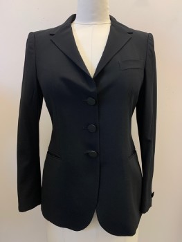 GIORGIO ARMANI, Black, Wool, Solid, L/S, 3 Buttons, Single Breasted, Notched Lapel, 3 Pockets