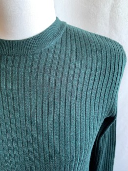 TOPMAN, Dk Green, Black, Acrylic, 2 Color Weave, Ribbed Knit, Crew Neck, Long Sleeves