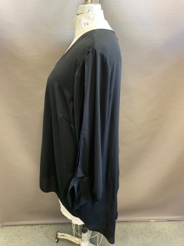 CITY CHIC, Black, Polyester, Solid, V-neck, Long Sleeves, Long in the Back, Button Detail Up Center Back,