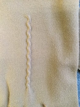 NL, Lt Brown, Poly/Cotton, Solid, Light Brown Knit Gloves, Wrist Length, Novelty Zig Zag Tuck Pleat at Top of Hand. Some Repair at Thumb Area,
