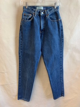 GAP, Denim Blue, Cotton, Solid, Zip Fly, Bttn. Closure, Top Pockets, Belt Loops, 2 Back Patch Pockets, Tapered Leg, *Brown Stain At Back Right Leg