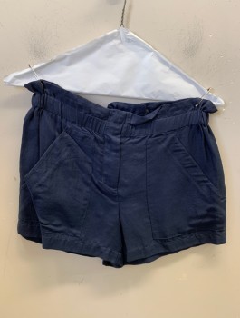 BCBG MAXAZRIA, Navy Blue, Cotton, Nylon, Solid, Elastic Paper Bag Waist, Zip Fly, 2 Pockets, Flowy