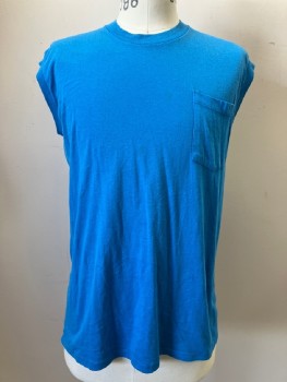 POCKET MUSCLE, Blue, Polyester, Cotton, Solid, CN, Sleeveless, Chest Pocket,