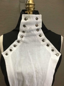 N/L, Black, White, Polyester, Cotton, Solid, Color Blocking, Sleeveless, High Neck, Button On White Cotton Panel (Separate Piece) That Attaches At Neck And Hangs Down To Floor, Self Ties At Side, Floor Length Hem. 2 PIECE