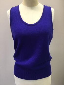 ANTONELLA PREVE, Purple, Acrylic, Solid, Knit Tank Top, Scoop Neck, Ribbed Knit Wide Waistband