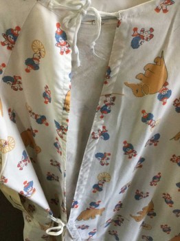 White, Tan Brown, Blue, Red, Cotton, Graphic, Short Sleeve,  Clowns & Elephants Graphic, Lacing/Ties Up Backside, See Photo Attached,