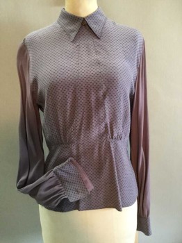 MTO, Dusty Lavender, Dk Brown, Silk, Solid, Geometric, Long Sleeves, Collar Attached, Crepe, Printed Bodice, Solid Sleeves, Needs Cufflinks, Triple