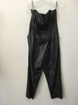 RACHEL ROY, Black, Viscose, Polyester, Solid, Faux Leather, Strapless, Surplice Sweetheart Neck, Elastic Back, Side Zip, Crossover Pleated Pant, 2 Pockets