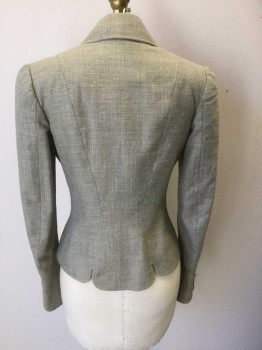 MTO, Taupe, Sea Foam Green, Cotton, Solid, Taupe with Specks of Seafoam and White, Long Sleeves, Single Breasted, 5 Fabric Covered Buttons, Seafoam Accents on 3 Rounded Patch Pockets and Buttons, Rounded Notch Lapel, Padded Shoulders, Light Peach Silk Lining, Made To Order Reproduction