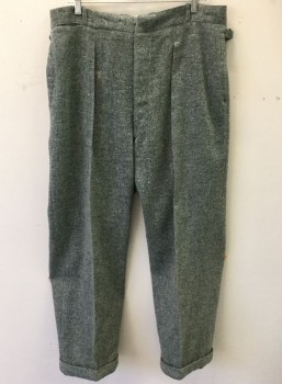 N/L, Slate Gray, Lt Gray, Black, Wool, Speckled, Single Pleated, Button Fly, 4 Pockets Including 1 Watch Pocket, Adjustable Straps at Side Waist, Tapered Leg, Cuffed Hem, **Has Stains at Knee Level/Fabric Repair Near Bttm of Fly
