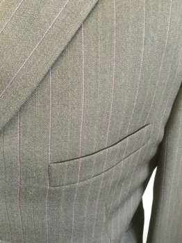 MARTIN GREENFEILD, Dk Gray, Purple, Wool, Stripes - Vertical , Single Breasted, Notched Lapel, Frock Coat. 1 Pocket,