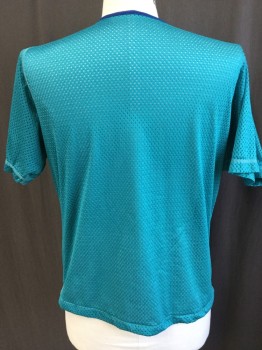 FG, Turquoise Blue, Royal Blue, Polyester, Solid, Turquoise Perforated, with Royal Blue Trim Crew Neck, 3 Snap Front, Short Sleeves,