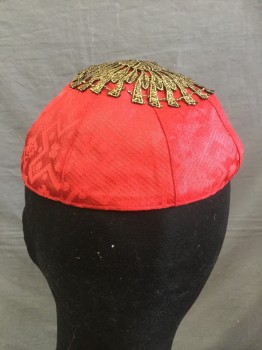N/L, Red, Gold, Silk, Cotton, Floral, Geometric, Fantasy Yarmukle, Skull Cap