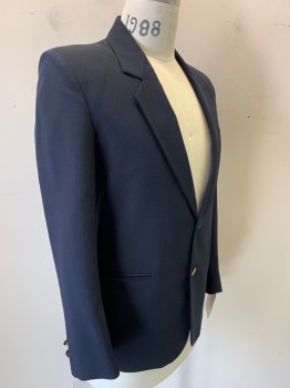 N/L, Navy Blue, Polyester, Solid, 2 Button Front, Notched Lapel, 3 Pockets, Multiple