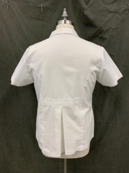 N/L, White, Poly/Cotton, Solid, Zip Front Collar Attached, Short Sleeves, 2 Pockets, Back "Belt" Panel with Pleat Below
