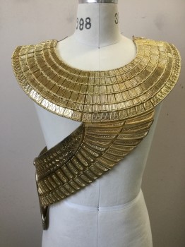 MTO, Gold, Metallic/Metal, Leather, Gold Collar with Falcon Heads, Heads Are Missing Hooks for Attachment, Gold Wings Wrap the Right Side of the Body with a Cobra Snake in the Center. Adjustable Leather Strap a Left Shoulder.
