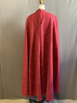 MTO, Dk Red, White, Wool, Heathered, Long Sleeves, Zip Back, Band Collar, Attached Cape, Hem Below Knee, Back Cape Snaps