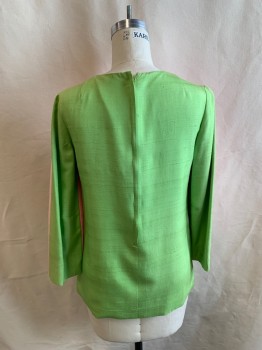 NL, Pink, Lime Green, Synthetic, Color Blocking, Top, Long Sleeves, Back Zip, Front Slit