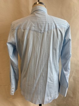 WRANGLER, Lt Blue, Poly/Cotton, Stripes, Diamonds, C.A., Snap Front, L/S, 2 Pockets with 1 Snap, 3 Snap Cuffs