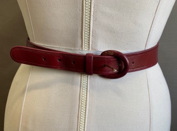 ANNE KLEIN, Maroon Red, Leather, Solid, V Shaped, 2" Wide at Center, Thinner (1" Wide) at Ends, Self Buckle with Some Wear,