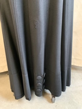 NL, Black, Synthetic, Grosgrain Waistband, Vertical Seams, Faux Fabric Buttons at Lower Center Front, Hook & Eye Back, Added Panel at Back Closure, Floor Length Hem