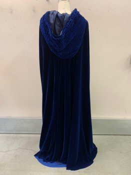 MTO, Indigo Blue, Synthetic, Solid, Full Length, Ruched Shoulders And Hood, Horsehair Reinforced, Ornate Silver Metal Closure, Raw Edge Hem