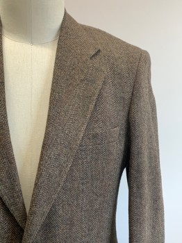 AMERICAN TREND, Lt Brown, Black, Blue, Coral Orange, Wool, Herringbone, Sportcoat, 2 Buttons, Single Breasted, Notched Lapel, 3 Pockets, CB Vent