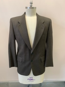 PROFILO, Brown, Green, Tan Brown, Wool, Silk, Houndstooth, Notch Collar, Single Breasted, 2 Button, 2 Pocket