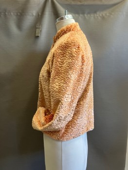 DRAPER'S & DAMON'S, Peach Faux Mongolian Lamb with Embossed Rose Pattern, Stand Collar, 1 Btn At Neck, L/S, Lined