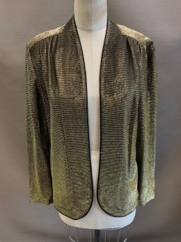 SEPERATES RK, Gold Metallic, Black, Acetate, 2 Color Weave, Open Front L/S, Padded Shoulders