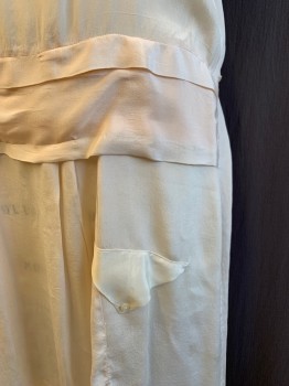MTO, Peach Orange, Silk, Solid, V-neck, Collar Attached, Attached Tie Front, Cap Sleeve, Drop Waist with Horizontal Pleat, Pleated Skirt, 2 Faux Flap Pockets, Hem Below Knee, Self Attached Back Drop Waist Belt