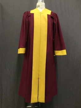 Murphy Robes, Maroon Red, Mustard Yellow, Polyester, Solid, Maroon Body, Mustard Collar/Placket/Cuff, Zip Front, Multiples