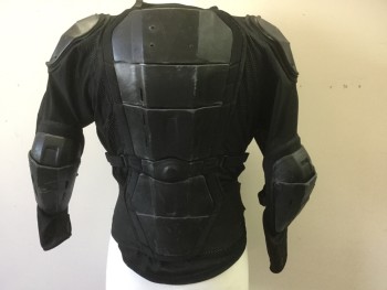 EVS, Black, Polyester, Faux Leather, Solid, Modified Motorcross Armor, Leather Covered Dodads on Stretch Sport Mesh Jacket, Attached Back Support Belt, Zips and Velcro Front, Multiples,