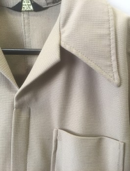 PARA SUIT, Tan Brown, Polyester, Solid, Waffle Texture, Long Sleeves, Zip Front, Collar Attached, 6 Pockets (2 on Chest, 2 at Sides, 2 in Back), Attached Belt at Sides of Waist with Metal Buckle with Crown Detail, Elastic Waist in Back,