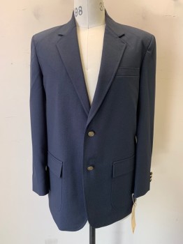 N/L, Navy Blue, Polyester, Solid, 2 Button Front, Notched Lapel, 3 Pockets, Multiples