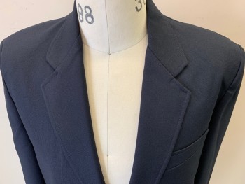 N/L, Navy Blue, Polyester, Solid, 2 Button Front, Notched Lapel, 3 Pockets, Multiples