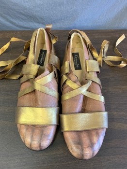 GAMBA, Gold, Beige, Leather, Novelty Pattern, Made To Order, Bare Feet in Gold Sandals. Lace Up the Leg. Painted Feet. Faux Feet, Multiples,